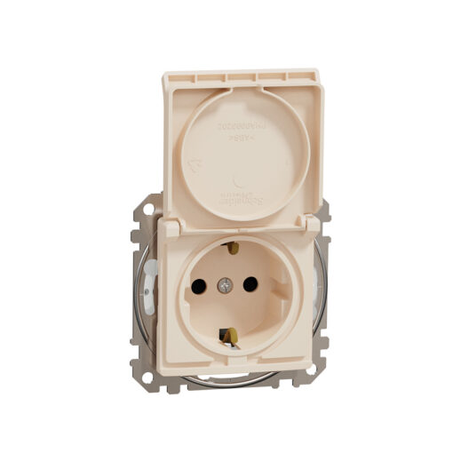 SDD212024 Sedna Design & Elements IP44 Контакт шуко с капак и детска защита, 2P+E безвинтово свързване 16А 250V крем
