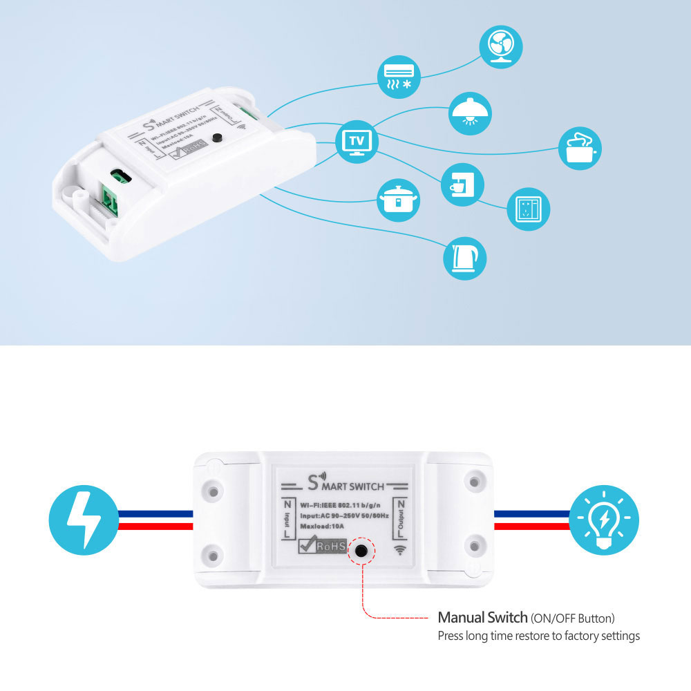 Смарт превключвател No brand PST-WF-S1, 1 канал, 220V, 10A, Wi-Fi, Tuya Smart, Бял - 91019 D-91019 7 Смарт превключвател No brand PST-WF-S1, 1 канал, 220V, 10A, Wi-Fi, Tuya Smart, Бял - 91019 - Image 6