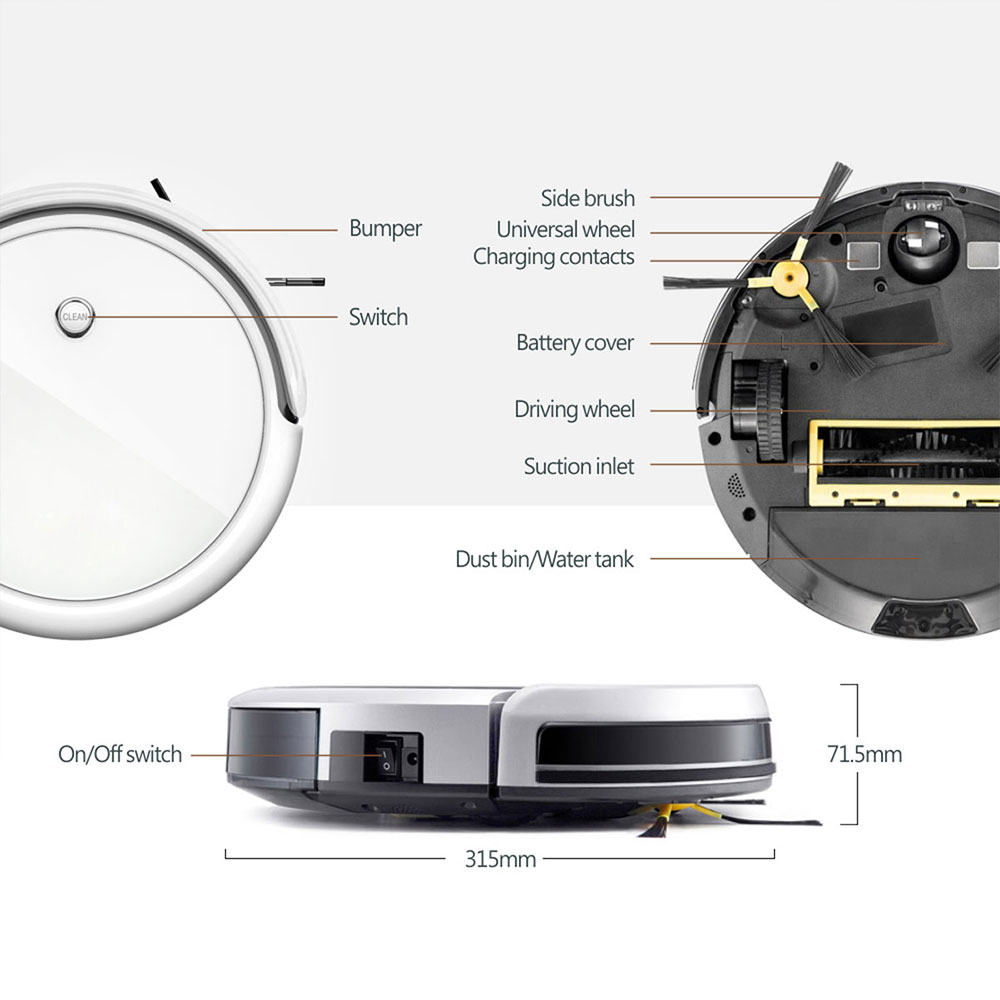 Робот прахосмукачка No brand PST-A3-C, Wi-Fi, Tuya Smart, Бял - 91042 D-91042 11 Робот прахосмукачка No brand PST-A3-C, Wi-Fi, Tuya Smart, Бял - 91042 - Image 9