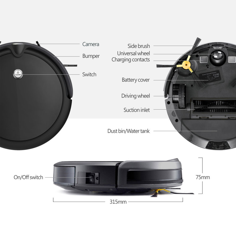 Робот прахосмукачка No brand PST-A3-CBL, Камера, Wi-Fi, Tuya Smart, Черен - 91043 D-91043 11 Робот прахосмукачка No brand PST-A3-CBL, Камера, Wi-Fi, Tuya Smart, Черен - 91043 - Image 10