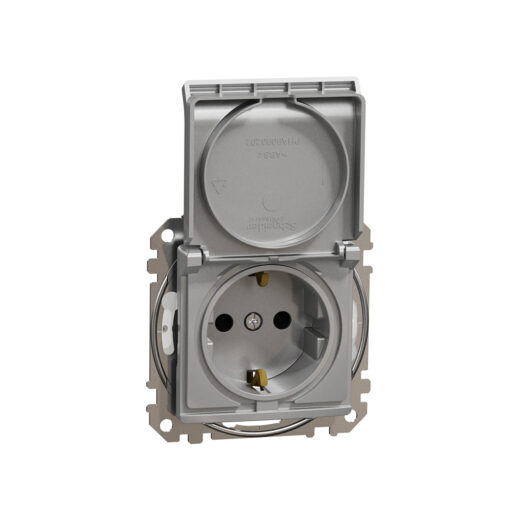 SDD213023 Sedna Design & Elements IP44 Контакт шуко с капак и детска защита, 2P+E винтово свързване 16А 250V алуминий