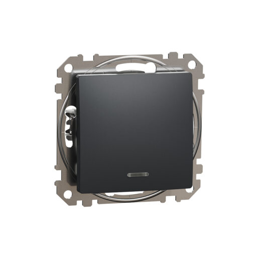 SDD114107L Кръстат ключ със син индикатор Sedna Design & Elements, 10А 250V, безвинтово свързване, антрацит
