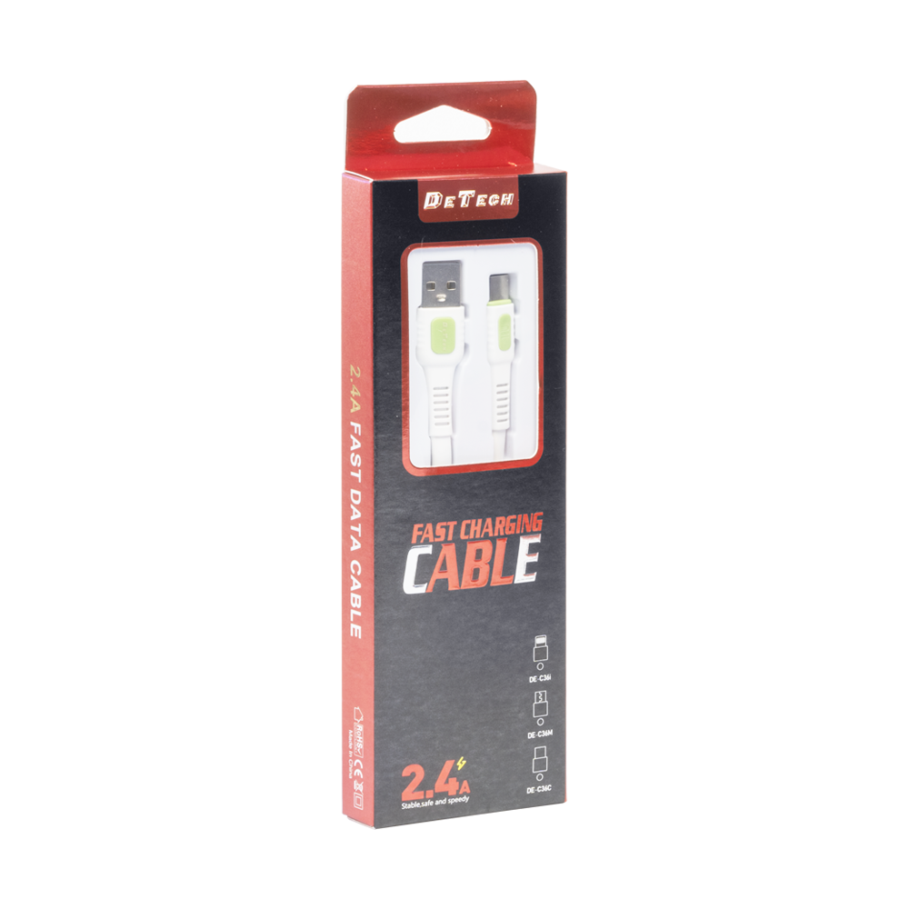 Кабел за данни DeTech DE-C36M, Micro USB, 1.0m, Бял - 40191