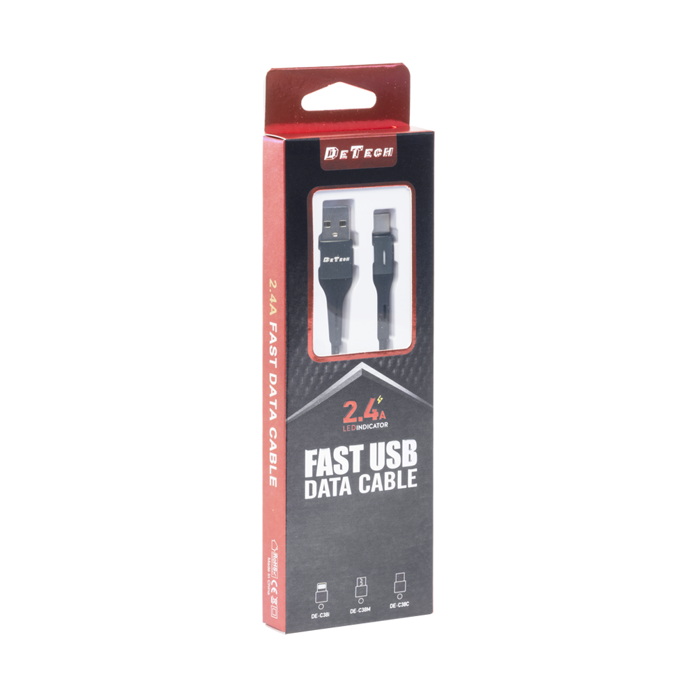 Кабел за данни DeTech DE-C38M, Micro USB, 1.0m, Черен - 40197